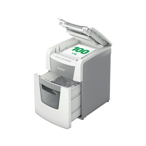 Leitz IQ Autofeed Small Office 100 Automatic Cross-Cut Paper Shredder P-4 White 80111000