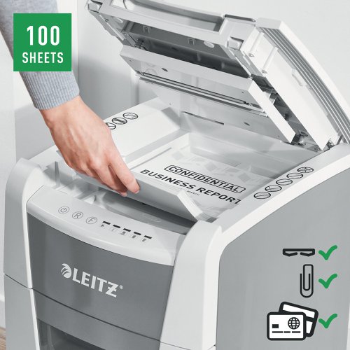 Leitz IQ Autofeed Small Office 100 Automatic Cross-Cut Paper Shredder P-4 White 80111000