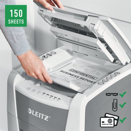 Leitz IQ Autofeed Office 150 Automatic Cross-Cut Paper Shredder P-4 White 80131000