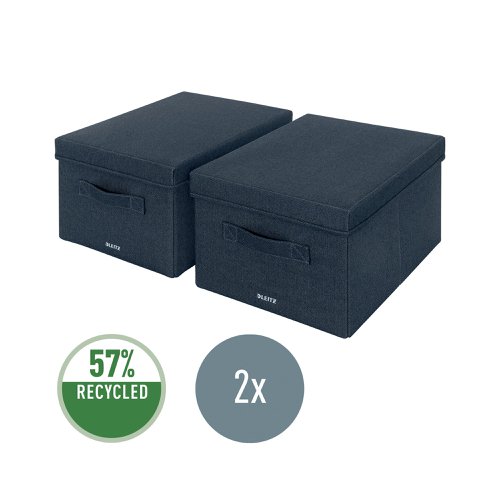 Leitz Fabric Storage Box with Lid Twinpack Medium Grey 61440089