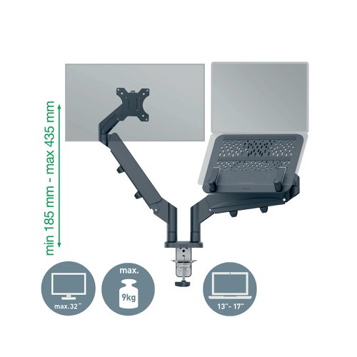 Leitz Ergo Dual Monitor and Laptop Arm Dark Grey 65380089 | ACCO Brands