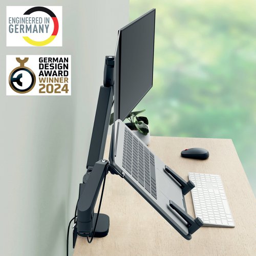 Leitz Ergo Dual Monitor and Laptop Arm Dark Grey 65380089 | ACCO Brands