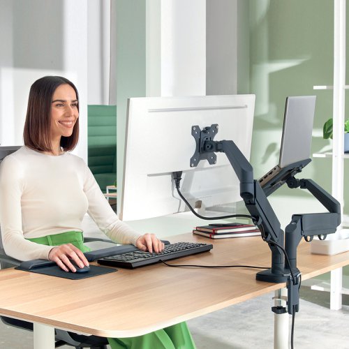 Leitz Ergo Dual Monitor and Laptop Arm Dark Grey 65380089 | ACCO Brands