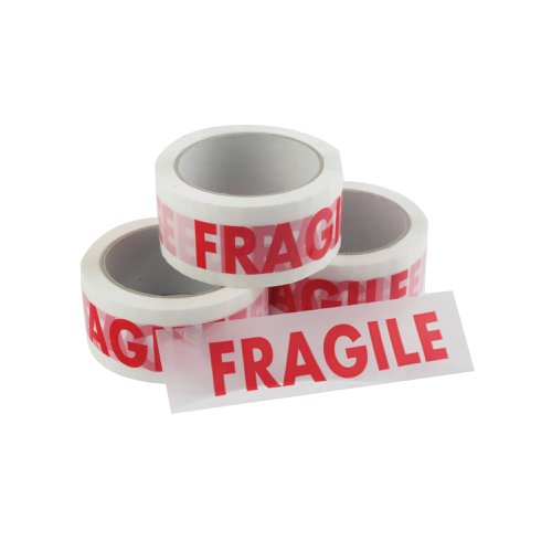 Vinyl Tape Printed Fragile 50mmx66m White Red (Pack of 6) PPVC-FRAGILE