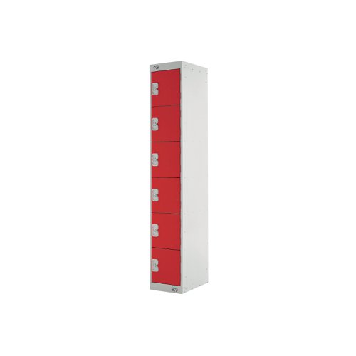 Six Compartment Express Standard Locker 300x450x1800mm Red Door MC00165