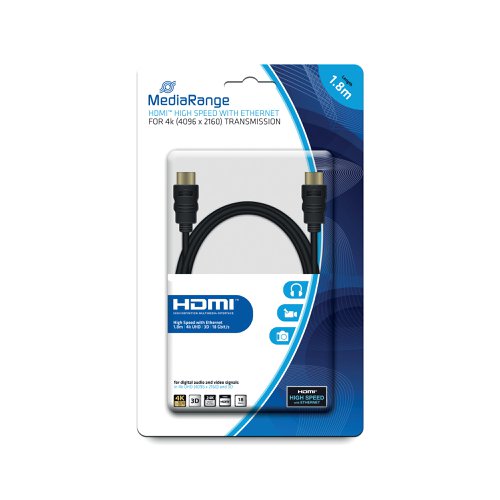 MediaRange HDMI Cable with Ethernet 18Gbit 1.8m Black MRCS156