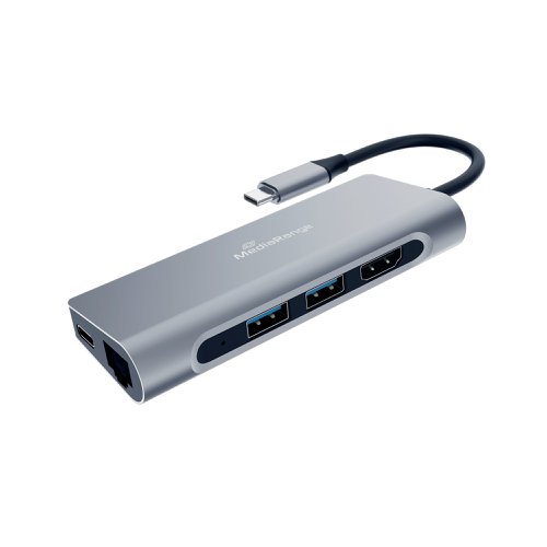 MediaRange USB Type-C Hub 7-In-1 Multiport Adapter for USB-C Devices Silver MRCS510 | MediaRange