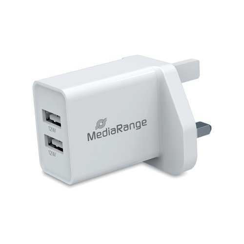 MediaRange Fast Charging Adapter 2x USB-A 12W UK Plug White MRMA114-UK