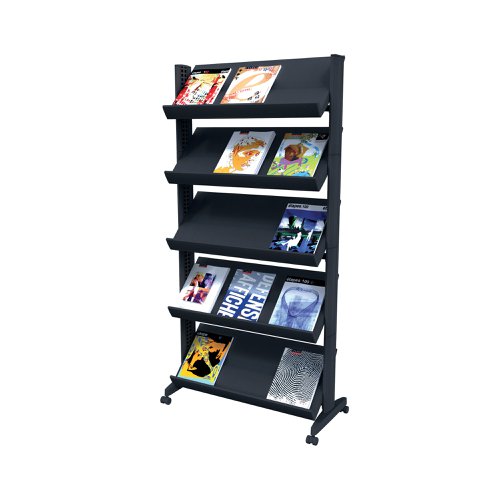 Fast Paper 5 Shelf Mobile Literature Display Wide Black F255N01 MF88054