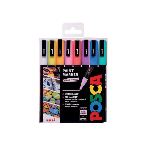 Posca PC-3M Paint Markers Fine Pastel Assorted (Pack of 8) 238212174 | MI01462 | Mitsubishi Pencil Company