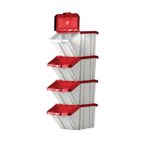 Barton Multifunctional Storage Bins Red Lids (Pack of 4) 052102/4 Parts Containers MJ07675