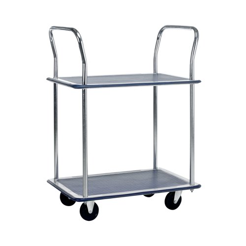 Barton Silver and Blue 2 Shelf Trolley with Chrome Handles PST2 Shelf Trolleys MJ32117