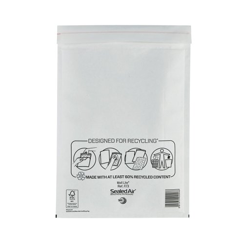 Mail Lite Bubble Postal Bag White F3-220x330 (Pack of 50) 101098084 | MQ27100 | Sealed Air Ltd