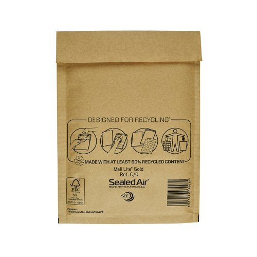 Mail Lite Bubble Postal Bag Gold C0-150x210 (Pack of 100) 101098091 | MQ27107 | Sealed Air Ltd