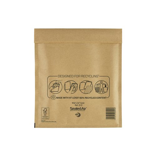 Mail Lite Bubble Postal Bag Gold E2-220x260 (Pack of 100) 101098094 | MQ27110 | Sealed Air Ltd