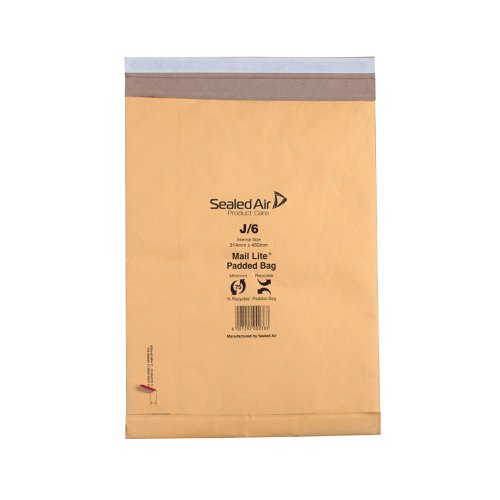 Mail Lite Padded Postal Bag Size J/6 314x450mm Gold (50 Pack) 100943512