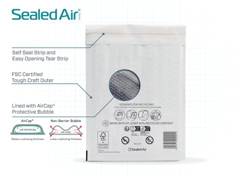 Sealed Air Mail Lite Bubble Postal Bag Wht B/00 Pack of 200 101273280