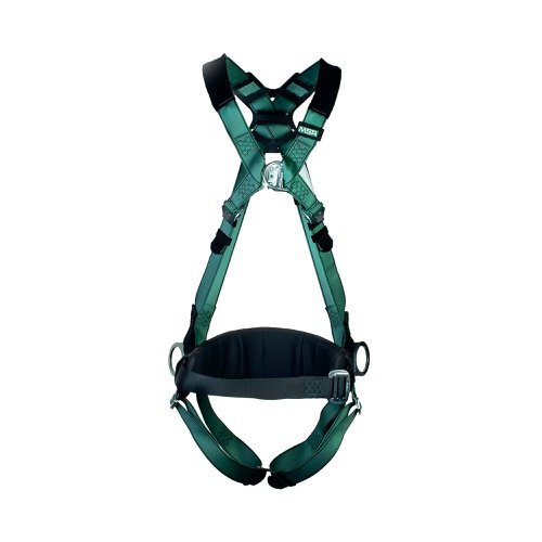 MSA V-Form Full Body Back Chest Hip D-Ring Qwik-Fit Safety Harness with Waistbelt Grn XS MSA10206048