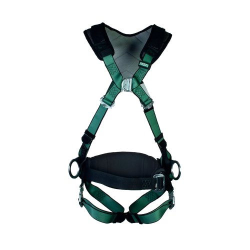 MSA V-Form+ Full Body Back Chest Hip D-Ring Bayonet Safety Harness with Waistbelt Grn XS MSA10206054