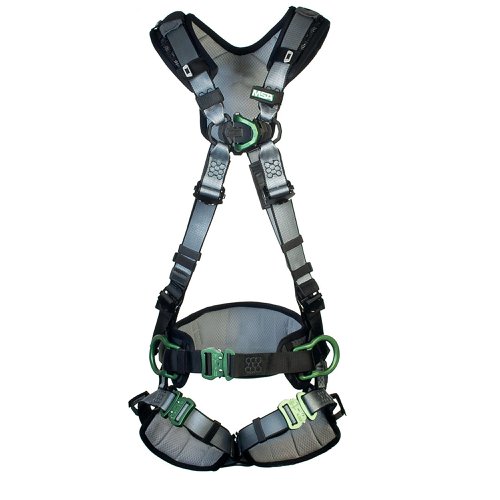 MSA V-Fit Back Chest Hip D-Ring Bayonet Safety Harness with Waistbelt Black XS MSA10206545