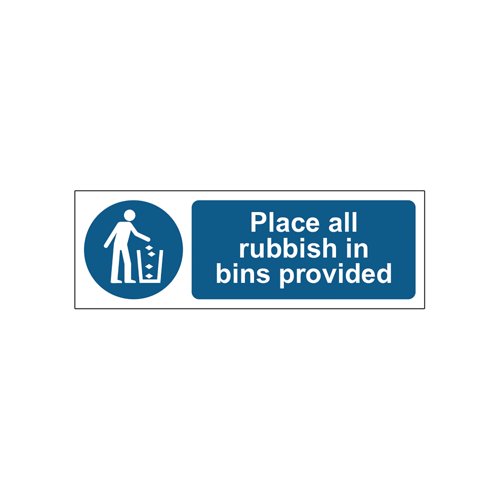 MyCafe Place All Rubbish In Bins Sign 1.2 PP 300x100 MYC10682