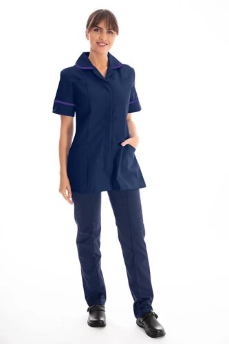 Work in Style Female Nursing Tunic Navy with Purple Trim 30 Inch DVDTR/NAV/PUR/30