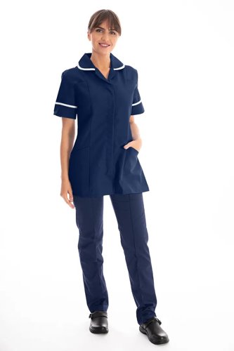 Work in Style Female Nursing Tunic Navy with White Trim 30 Inch DVDTR/NAV/WHT/30