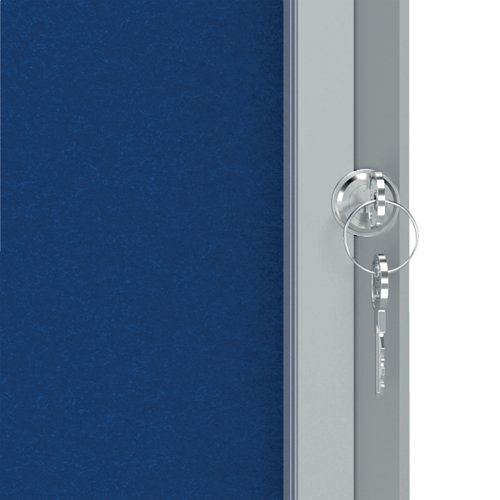 Felt lockable notice board with a hinged glass door and side lock. Complete with a modern stylish aluminum trim and fixed with a through corner wall mounting. Excellent felt notice board surface to securely pin and display your notices. Size: 9xA4 sheets.