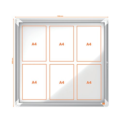 Magnetic outdoor weatherproof lockable notice board with a hinged glass door and side lock. Complete with a modern stylish aluminum trim and fixed with a through corner wall mounting. Excellent magnetic notice board surface to securely display your notices.