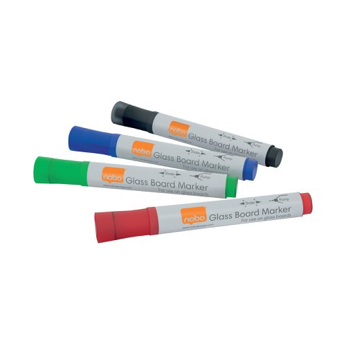 Nobo Glass Whiteboard Marker Assorted (4 Pack) 1905323