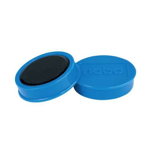 Whiteboard magnets for displaying memos or messages neatly and securely on a magnetic board or used as fridge magnets. Pack of 10 Blue magnets, 38mm diameter.