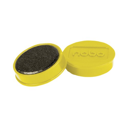 Display memos or messages neatly and securely on a magnetic board with these yellow whiteboard magnets. Alternatively, use them to display notes on the fridge. Supplied in a pack of 10, the magnets have a diameter of 38mm.