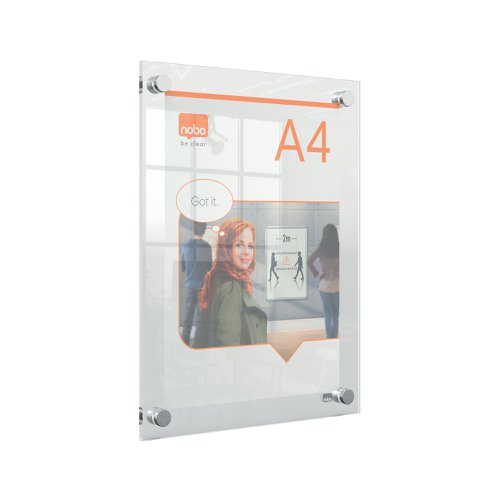 Nobo A4 Acrylic Wall Mounted Poster Frame Clear 1915591