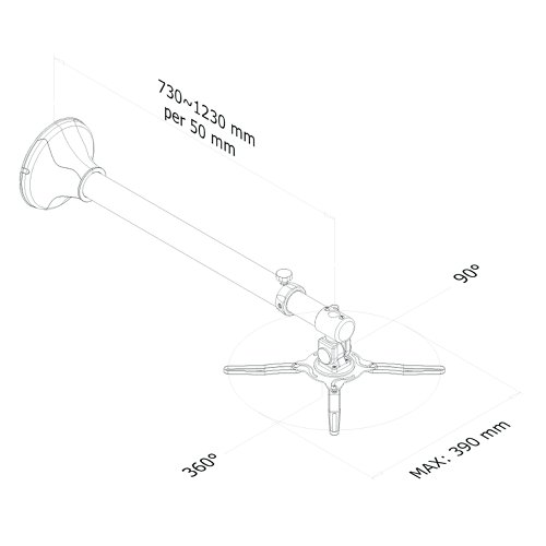 This wall mount is easy to install and suitable for projectors using the mounting holes on the bottom side of the projector. Supporting the weight of up to 12kg, this depth adjustable mount features tilt, rotate and swivel technology, allowing most viewing angles. Supplied in silver.