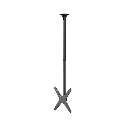 This full motion ceiling mount for flat screens up to 75 inches has unique tilt (10), swivel (360) and rotate technology (6) that allows the mount to change to the best angle for the optimal viewing position. The ceiling mount can be easily adjusted in height it also has a weight capacity of 50kg. It is suitable for screens that meet VESA hole pattern 100x100 to 400x400mm. A nifty cable management systems conceals and routes cables from ceiling to screen. The mount comes with an additional decorative cover for installation on suspended ceilings.