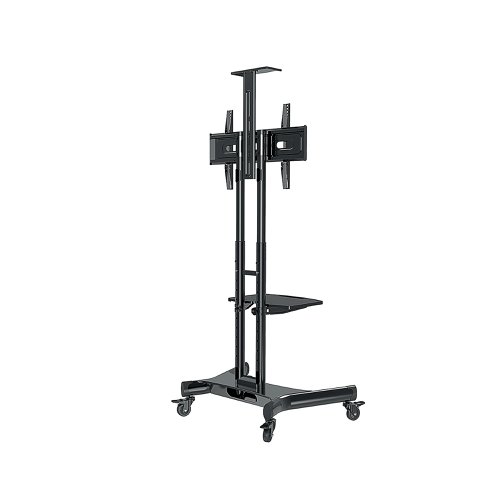 The Neomounts NM-M1700BLACK is a mobile floor stand for flat screens up to 75 inches (191cm). This mobile stand is a great choice for space saving placement or when wall, ceiling mounting or desk placement is not an option. This unit stretches your investment by serving a variety of projection needs by sharing a large display over multiple rooms. Get optimal positioning for both standing and seated audiences, in any location. The mobile floor stand holds your TV, AV equipment and even hides your cables. The trolley features four solid castor wheels, of which the two front wheels are equipped with a brake.