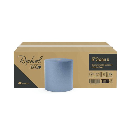 Raphael Roll Towel 2-Ply 200m x 200mm Blue (Pack of 6) RT2B200LRDS