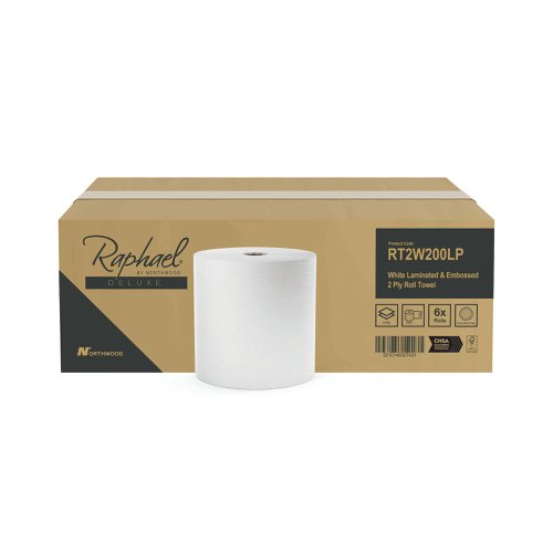 Raphael Roll Towel 2-Ply 200m x 200mm White (Pack of 6) RT2W200LPDS