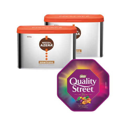 Nescafe Azera Americano Coffee Tin 500g x2 FOC Quality Street Tub 600g