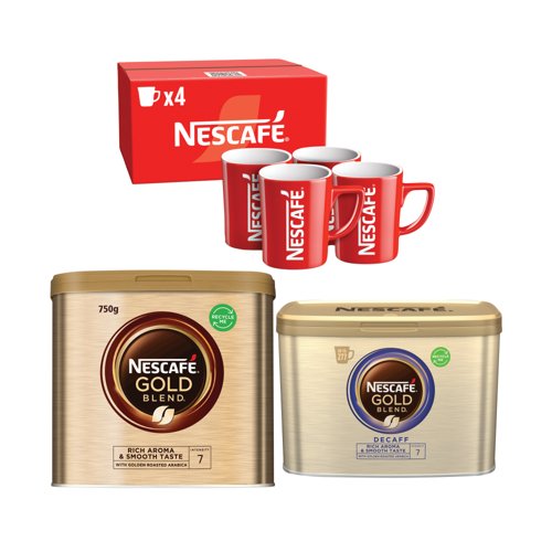 Buy Nescafe Gold Blend 750g + Gold Blend Decaffeinated Coffee 500g Get FOC Set of 4 Red Mugs