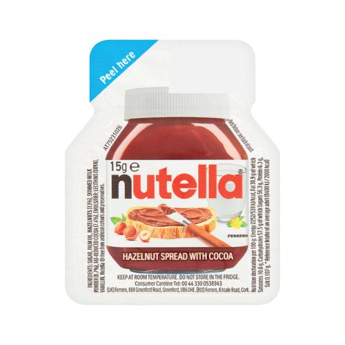 Nutella is a hazelnut spread with Cocoa, a delicious taste of chocolate and nut, in a smooth spread. Contains no hydrogenated fats, no preservatives or colouring. These portion packs are ideal for serving at buffet breakfast bars, in hotels and handy for cafes and restaurants. Hygienic packs, providing the perfect portion of delicious Nutella spread. Each pack contains 15g. 120 packs supplied.