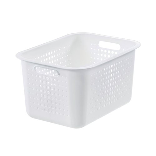 SmartStore Basket Recycled 20 in white is made from recycled plastic that is lightweight, durable and suited for both dry and wet surfaces. The basket fits perfectly in any room to store with a Scandinavian touch, and the large size has room for bigger office items.