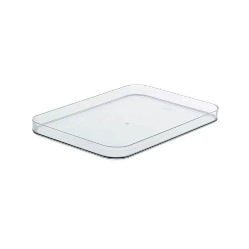 Lid for the SmartStore Compact Clear Medium storage container. The deep rim makes stacking easy and secure. The lid can also be used as a tray or base for small items. Made from high-quality material that is easy to clean by hand-wash or in the dishwasher, the lid is made with 20% bio-based plastic. Supplied in a clear colour.