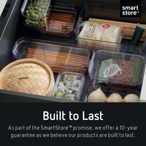 The transparent box size large with a 15.4 litre capacity is ideal for storage of items like magazines or documents for offices or at home. BPA free and food approved. The SmartStore Compact Clear is a modular, high-quality box that is easy to clean by hand-wash or in the dishwasher.