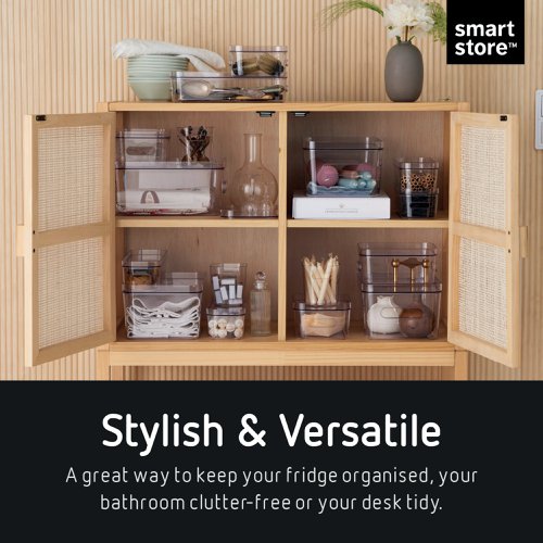 The transparent box size large with a 15.4 litre capacity is ideal for storage of items like magazines or documents for offices or at home. BPA free and food approved. The SmartStore Compact Clear is a modular, high-quality box that is easy to clean by hand-wash or in the dishwasher.