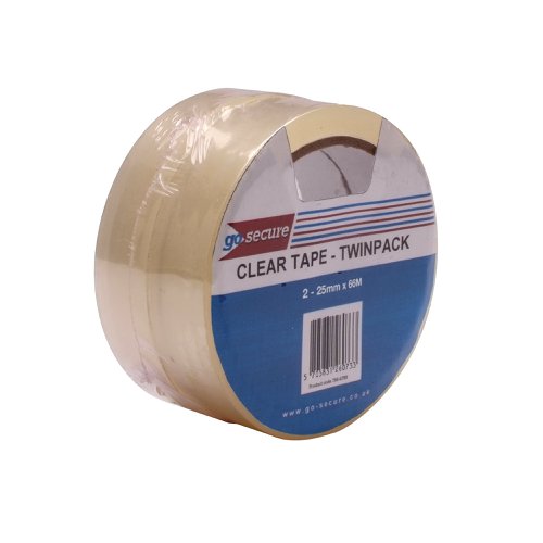 GoSecure Twin Pack Tape 25mmx66m Clear (6 Pack) PB02305 | GoSecure