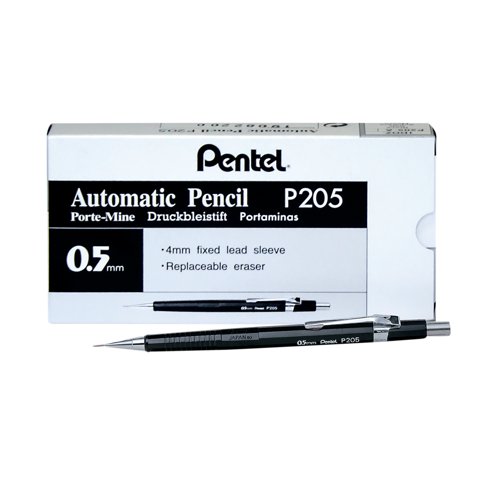 Pentel P200 Automatic Pencil Fine 0.5mm Black Barrel (Pack of 12) P205