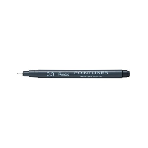 The Pentel Pointliner is ideal for sketching drawing and writing with a robust tip which retains its shape. With fade-resistant black pigment ink this pack of twelve pens with 0.3mm tips are supplied in plastic free packaging.