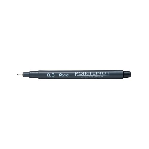 The Pentel Pointliner is ideal for sketching drawing and writing with a robust tip which retains its shape. With fade-resistant black pigment ink this pack of twelve pens with 0.8mm tips are supplied in plastic free packaging.