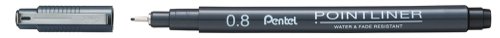 The Pentel Pointliner is ideal for sketching drawing and writing with a robust tip which retains its shape. With fade-resistant black pigment ink this pack of twelve pens with 0.8mm tips are supplied in plastic free packaging.